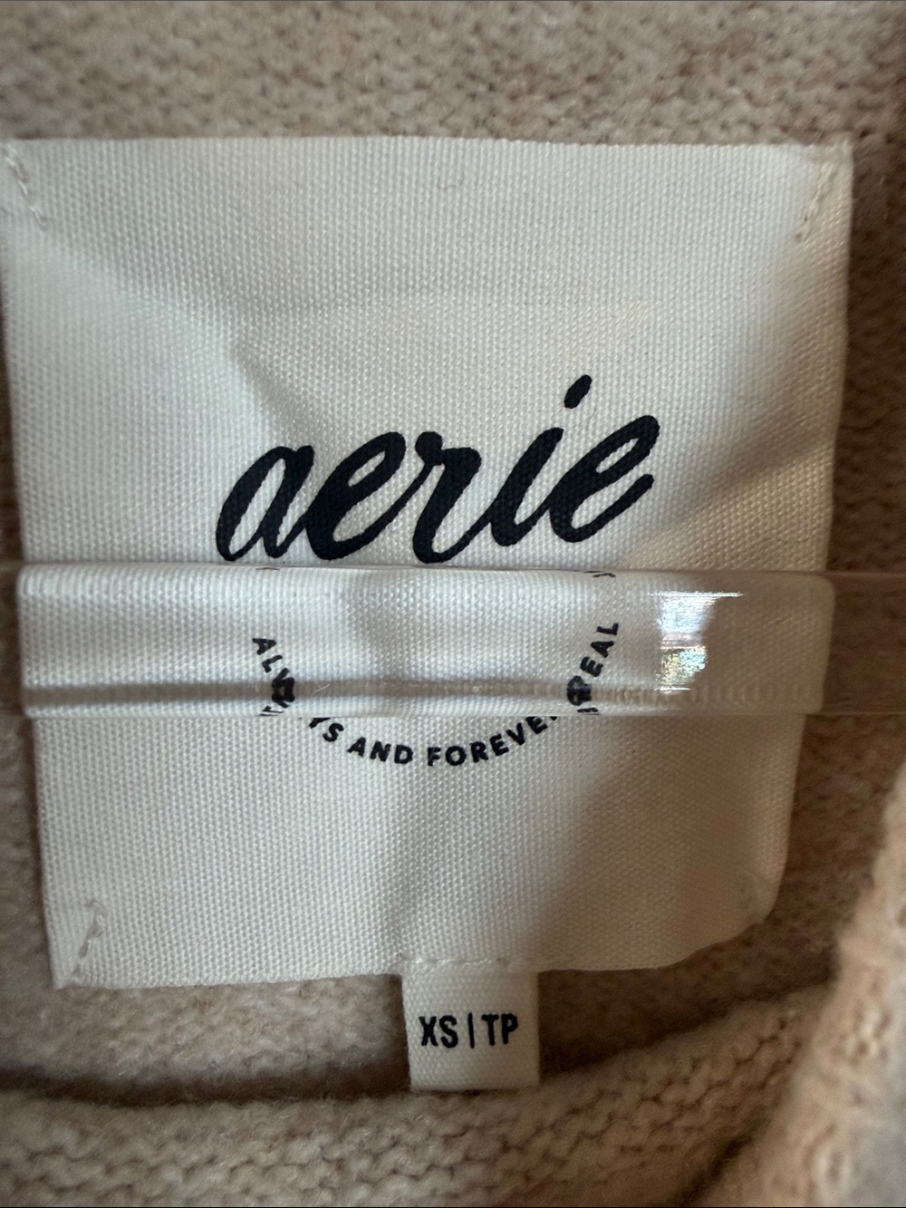 aerie Beige Crewneck Sweater with Black Bow Elbow Detail Cozy Knit Sweater - Picture 2 of 7